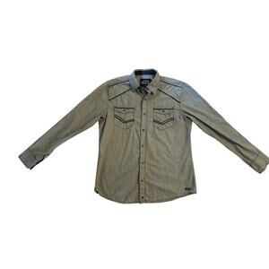 Men L Buckle Black BKE Slim Fit Gray Snap Button Dress Shirt Long Sleeved Cotton